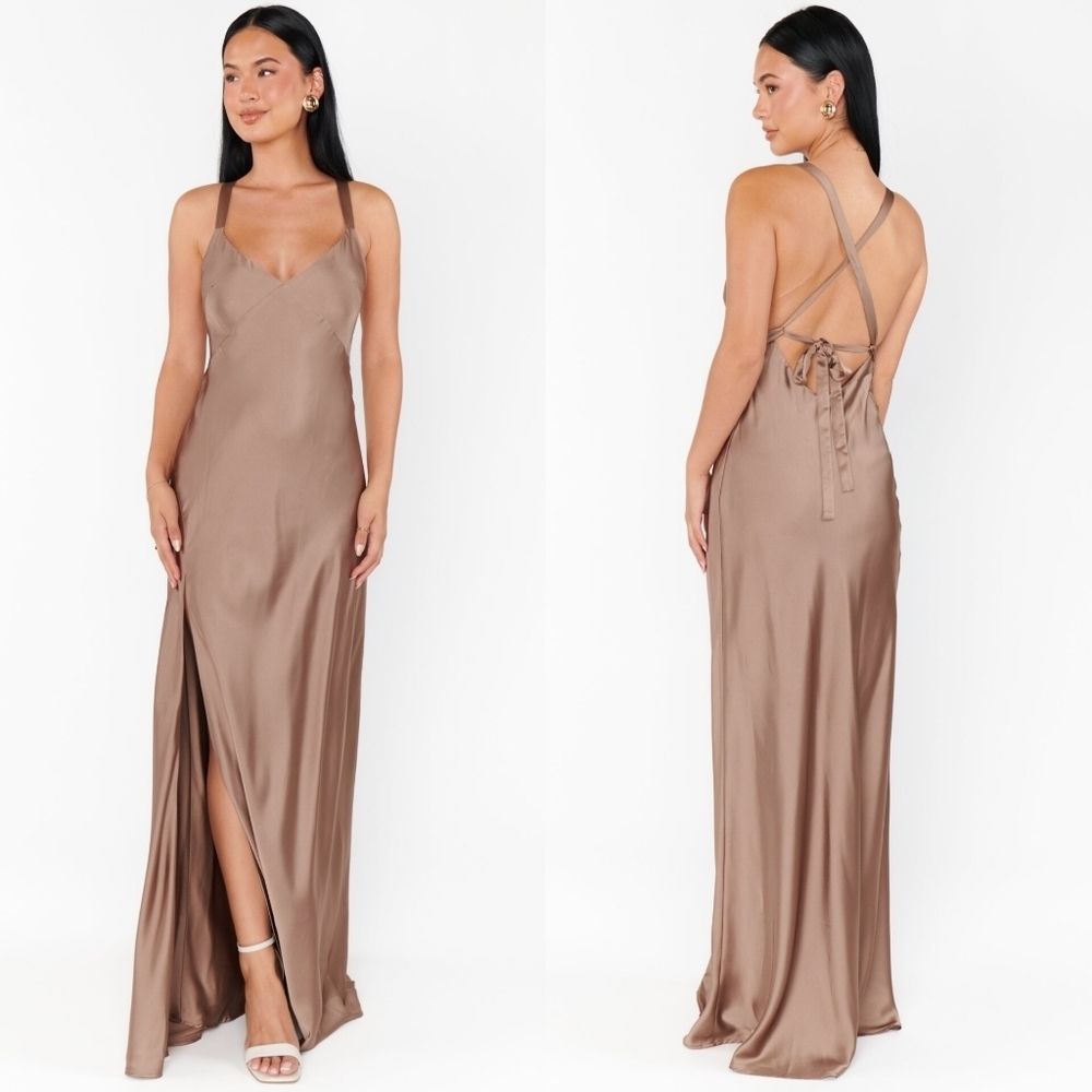 Show Me Your MUMU Anderson Dune Luxe Satin Maxi Dress XL Wedding Party Prom